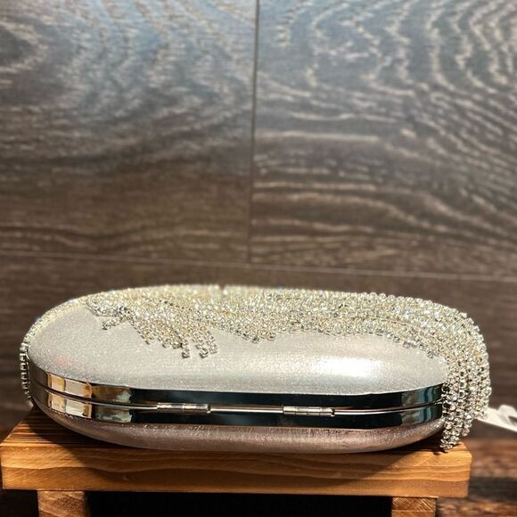 Olga Berg Bria Crystal Fringe Clutch in Silver. New with flaw. Gorgeous! - Picture 11 of 16